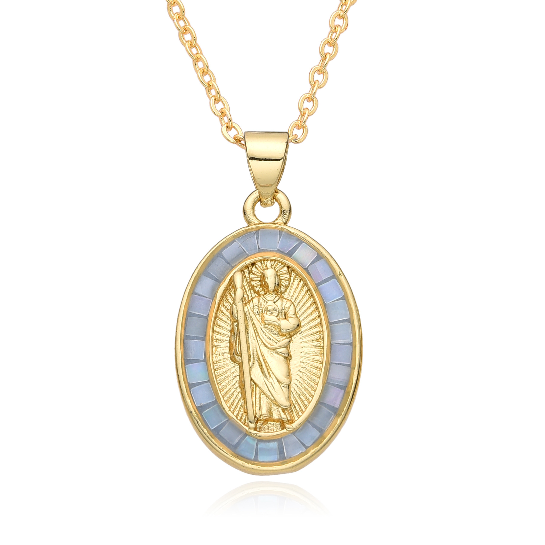 15g Weight Shell Inlay Material Pendant Necklace Classification cable chain Chain Type 1 Piece Quantity Daily Occasion Copper Material Portrait, Saint Benedict Pattern Women's Gender Plating, Inlay Design Retro Style Copper Retro Portrait Plating Inlay Shell Pendant Necklace 6