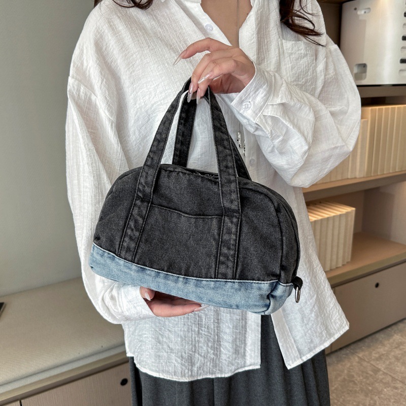 Bolso retro estilo Hong Kong 2025 verano nuevo bolso femenino estilo universitario bolso de mezclilla bolso de mensajero de color de contraste casual