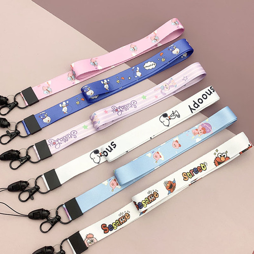 Cartoon long lanyard card holder work tag heat transfer anti-lost rope keychain printing manufacturer wholesale lanyard