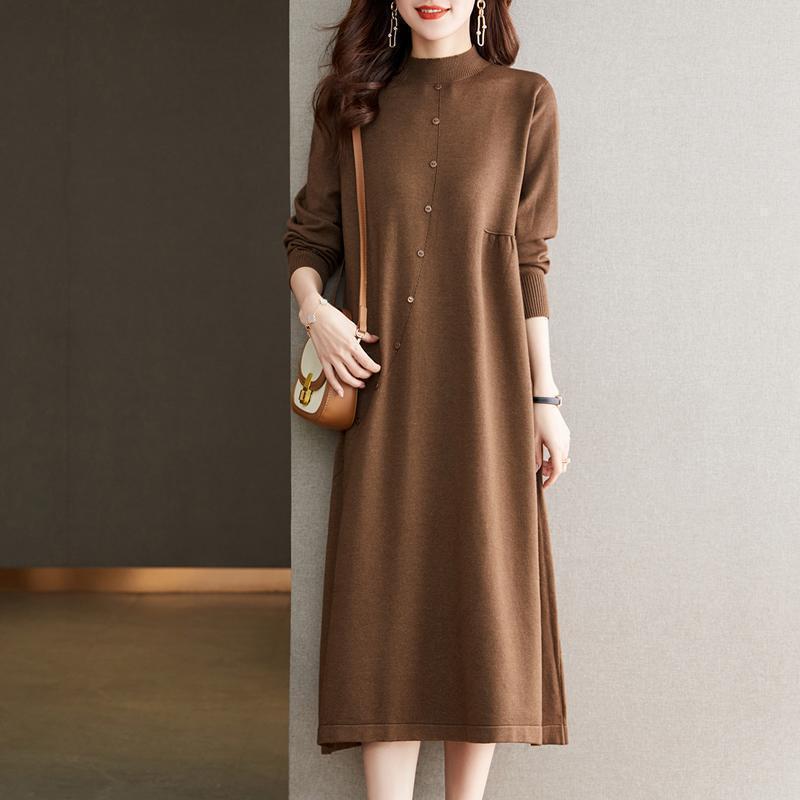 Autumn and Winter New Mom Loose dress Base Mid-length Knitted Sweater Sweater Skirt Sweater Knee-length Knitted Top
