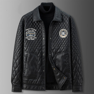 Fat Brother 2024 Autumn/Winter Plus Size Men's Thick Leather Jacket, Extra Large Loose Turn-Down Collar Motorcycle Leather Jacket