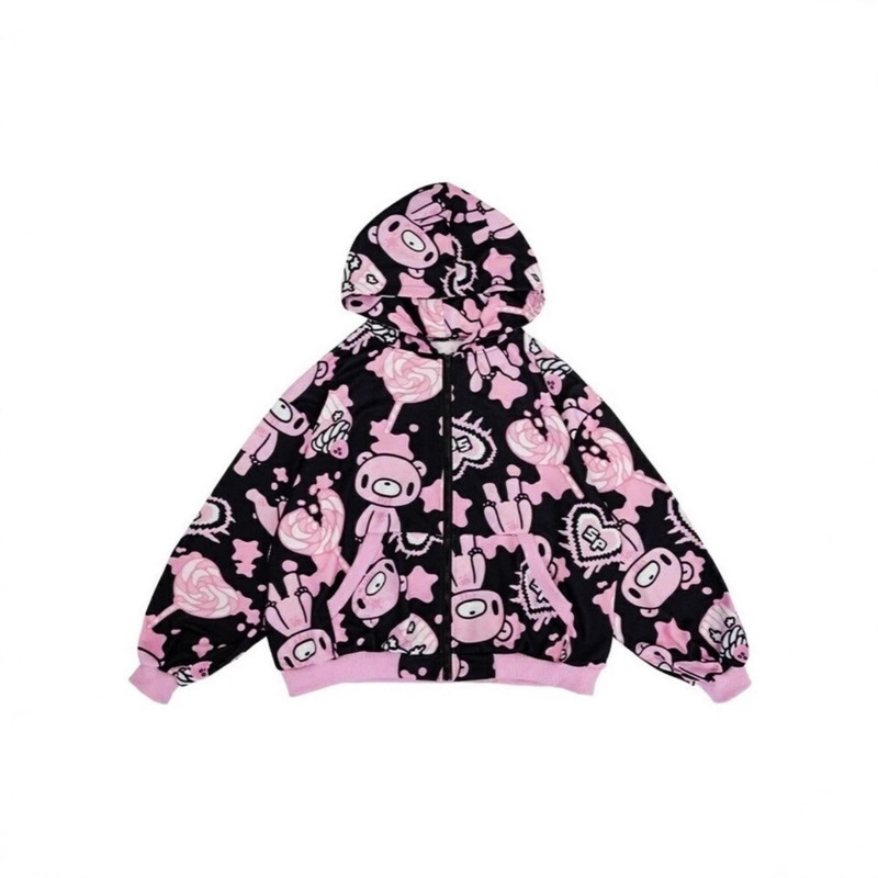 Japanese Subculture Anime Sweet Cool Lollipop Blood Pink Violent Bear Hoodie Jacket Cute Otaku Harajuku Shibuya Japanese Subculture Anime Sweet Cool Lollipop Blood Pink Violent Bear Hoodie Jacket Cute Otaku Harajuku Shibuya