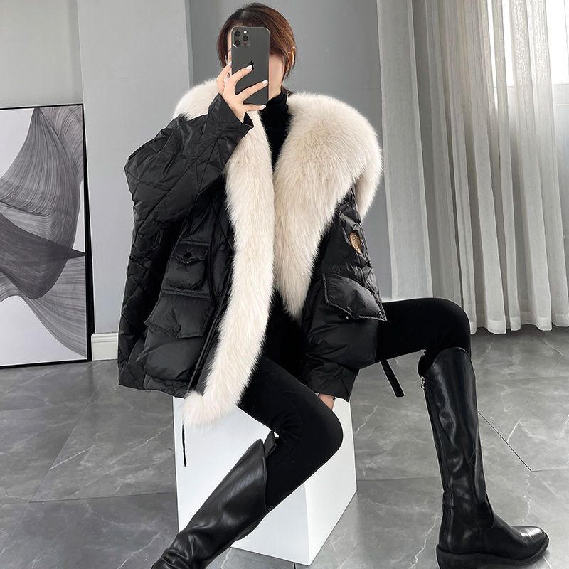 European and American 2025 New Navy Collar Fur Imitation Fox Fur Mid-Length down Cotton Outwear for Women Winter Trend European and American 2025 New Navy Collar Fur Imitation Fox Fur Mid-Length down Cotton Outwear for Women Winter Trend