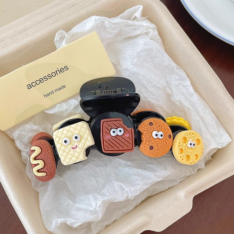 Hermosas galletas de dibujos animados agarre clip para mujeres 2025 nuevo creativo en línea gran clip de tiburón de cabeza detrás de clip de cabello