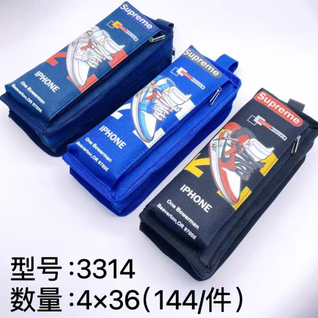 Bolsa de lápices al por mayor Bolsa de lápices de doble capa de gran capacidad simple de dibujos animados Bolsa de papelería de moda de tela Oxford Bolsa de almacenamiento de lápiz lindo