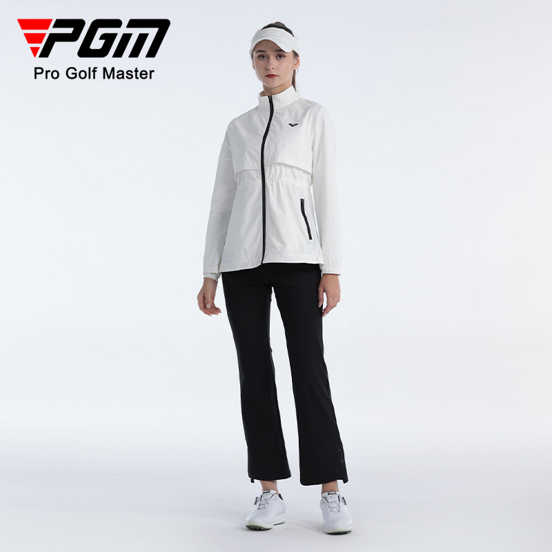 Áo khoác golf nữ cổ đứng chống nước, eo thắt dây, phù hợp mùa thu đông — YF619-màu xám nhạt, YF619-Đen, YF619-màu trắng