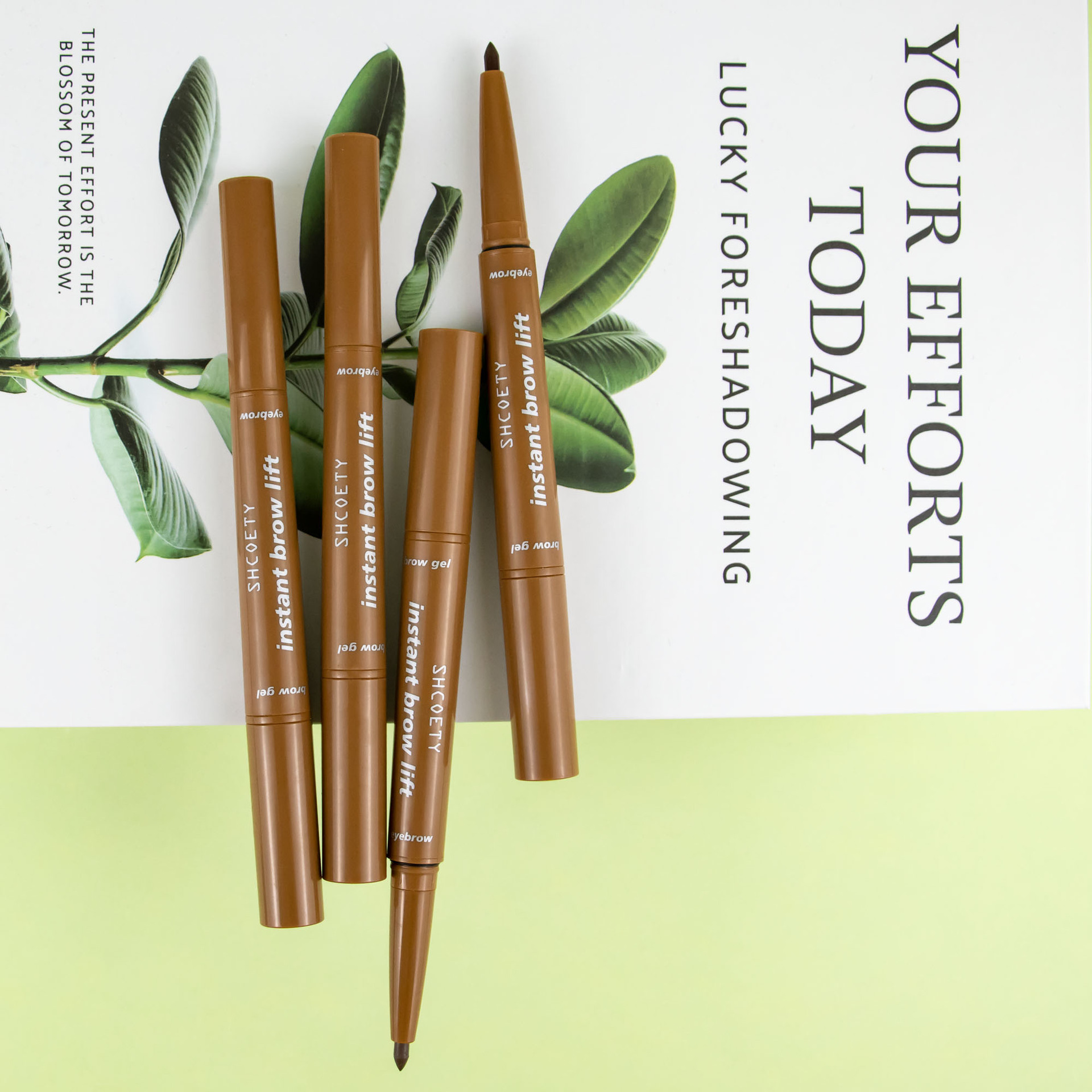 SHCOETY dual-head eyebrow pencil with eyebrow glue, automatic rotation, waterproof, non-fading, natural and long-lasting eyebrow dye, 4-color cross-border undefined