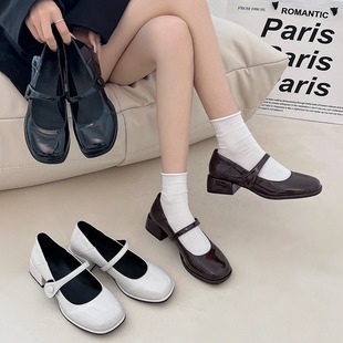 Flats Simple French Black Retro Thick Heel Mary Jane Shoes for Women 2025 New Autum Popular Shallow Mouth Flats