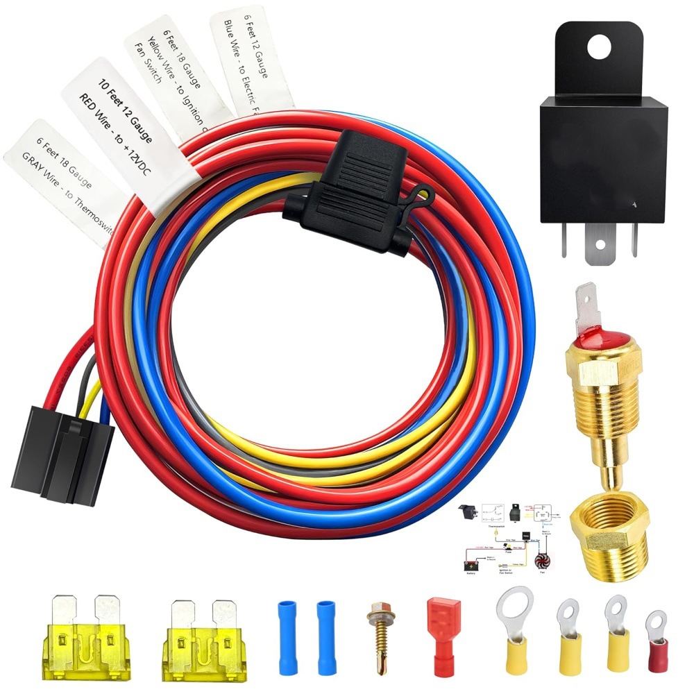 电风扇继电器套件12V60A电散热器冷却防水风扇继电器套件带恒温器