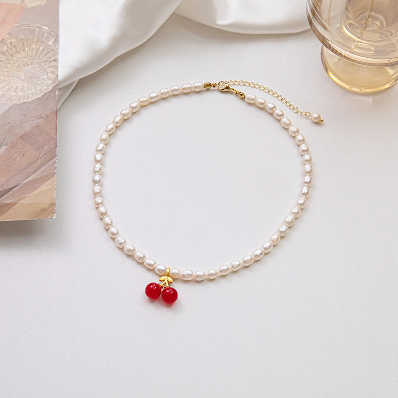 Κρύσταλλο Μαργαριτάρι Γλυκού Νερού Χάντια Σχέδιο Φρούτων Κολιέ display picture 3