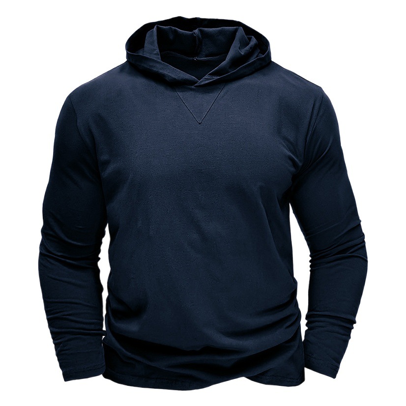 Otoño e invierno Comercio exterior caliente color sólido hombres de manga larga Camiseta hombres europeos y americanos algodón con capucha camisa de fondo superior al aire libre