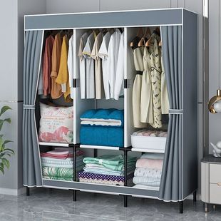 Simple Wardrobe for Home Bedroom with Steel Tube Frame, Reinforced Assembly for Rental Housing, Thickened and Durable Storage Floor-Standing Fabric Closet