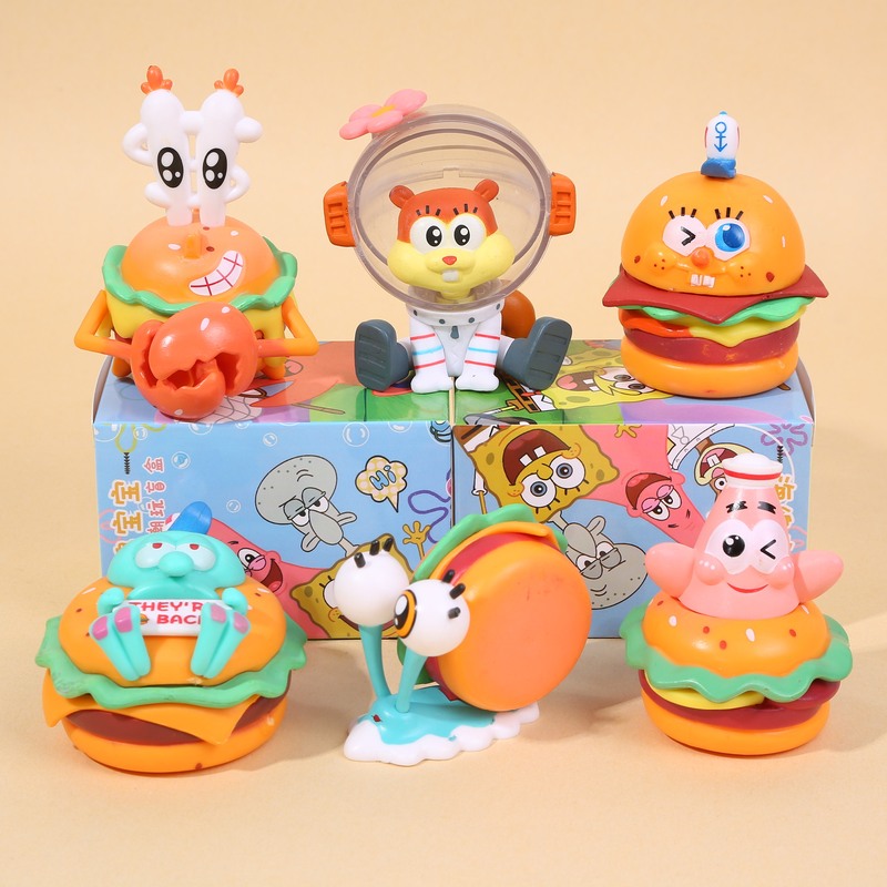 Hamburger Party Spongebob Figure Blind Box Internet Celebrity Popular Anime Doll Trendy Cute Model Desktop Ornament