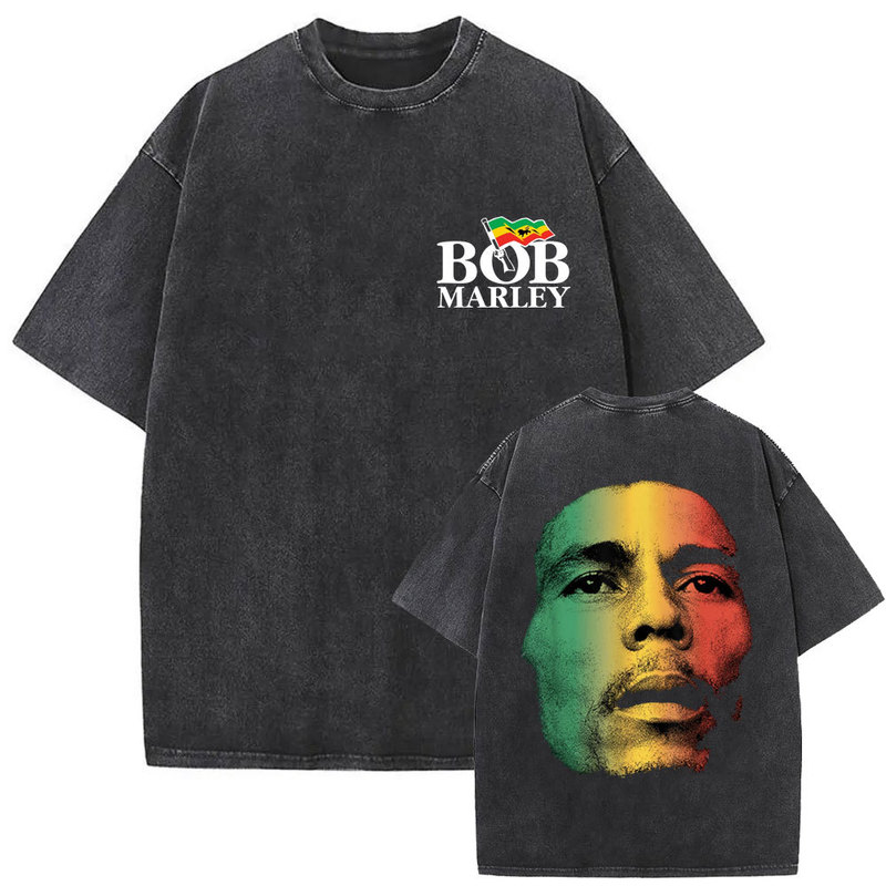 Washed Vintage Bob Marley Face Graphic T-Shirt Men Women Fashion Reggae Pop Music t Shirt Men High Quality