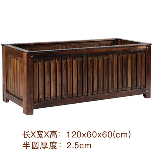 Outdoor Anti-Corrosion Wood Flower Box Courtyard Planting Box Rectangular Large Flower Trough Carbonized Wood Flower Pot Outdoor Balcony Vegetable Planting Box