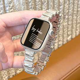 适用applewatch金属不规则闪钻表带苹果手表气质小蛮腰镶钻蝴蝶扣