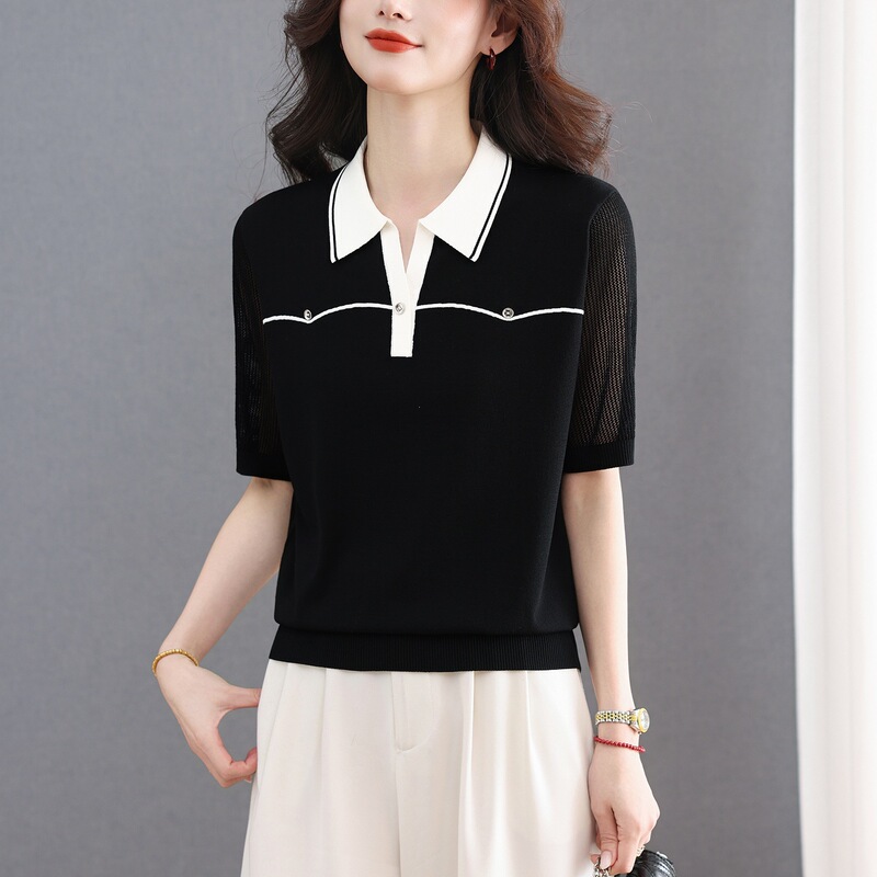 High-End Women's Short-Sleeve Knit Top, Summer New Style, Slim-Fit, Versatile, Unique Design Shirt