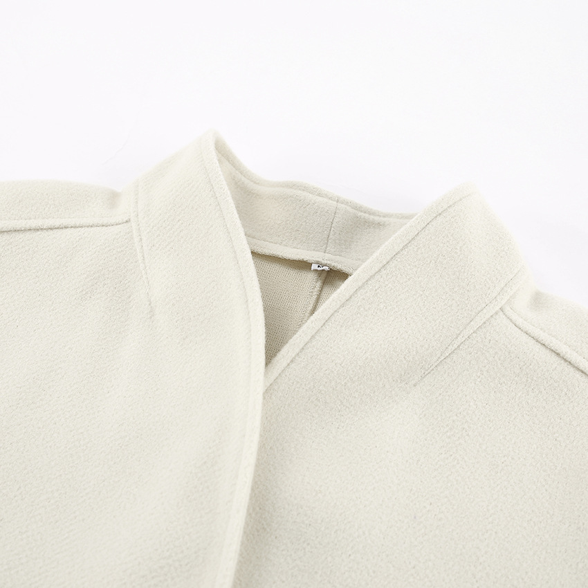 Autumn and Winter New Long sleeved V-neck Woolen Coat Short European and American Loose Style Commuting Lazy Style Women_voghion.com