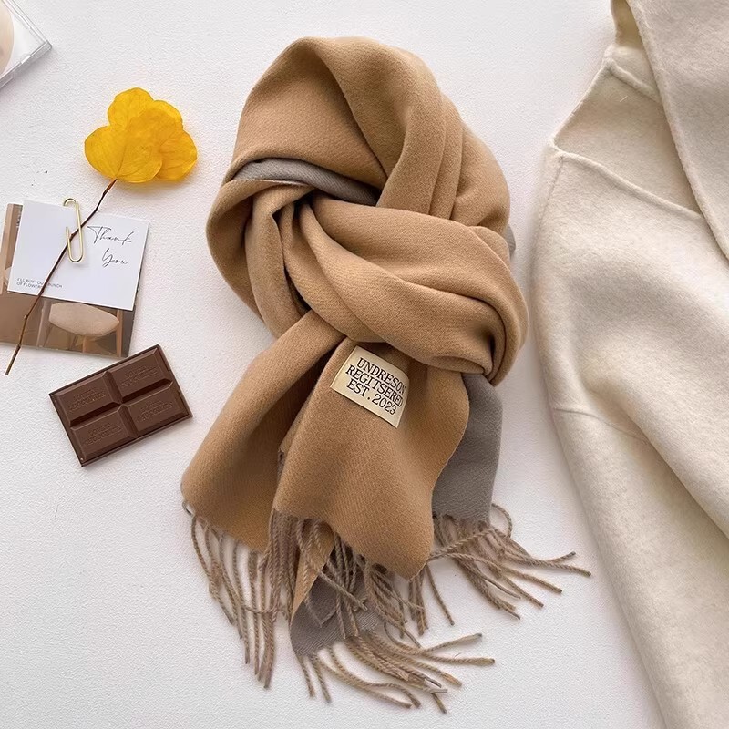 Super Soft Cashmere Scarf for Women, Winter High-End Korean Style Versatile Camel Color Double-Sided Solid Color Scarf, Gift for Mom, Warm Neck Scarf