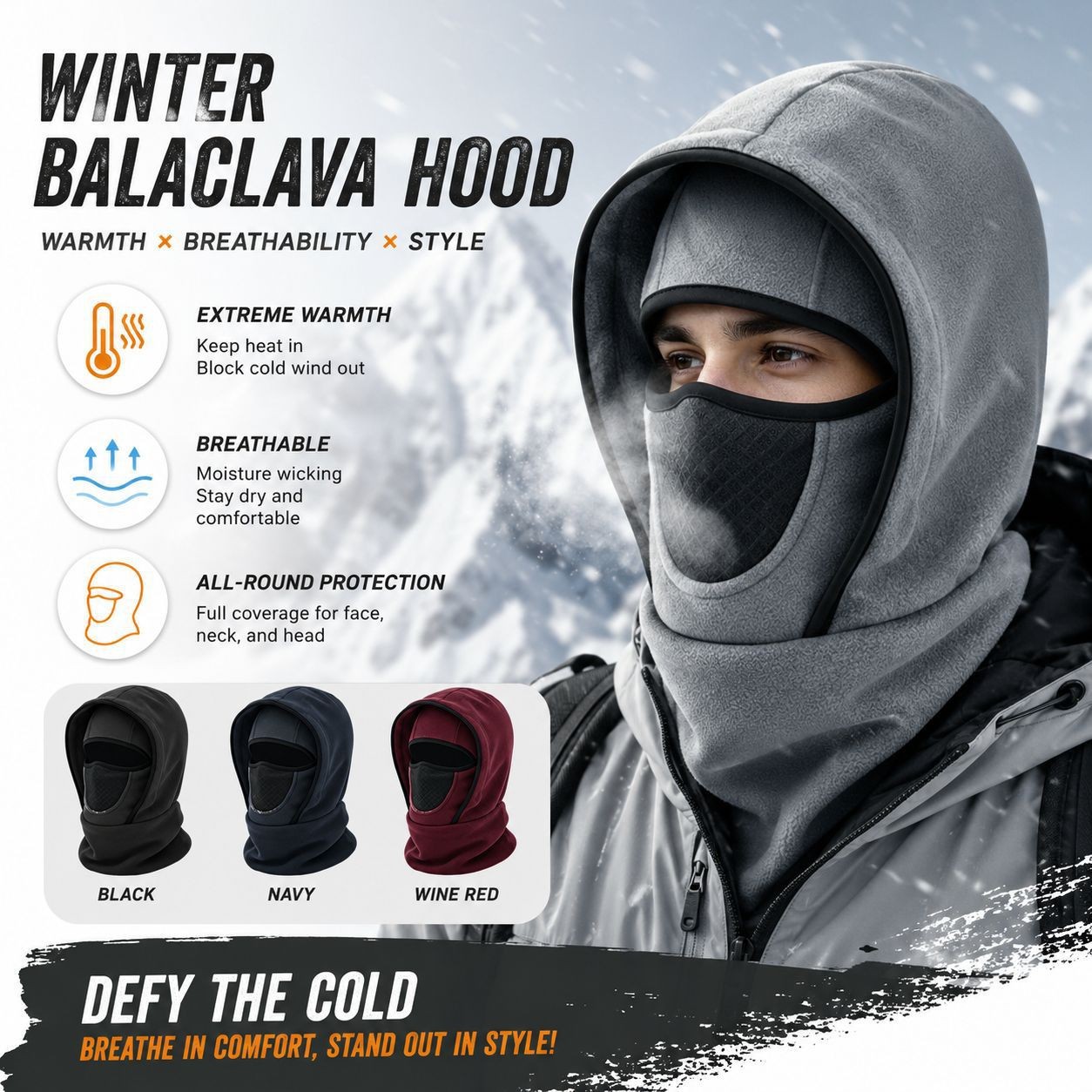 Polar Fleece Winter Hat, Windproof Ski Mask, Hat and Neck Warmer Integrated Outdoor Sports Warm Pullover Hat
