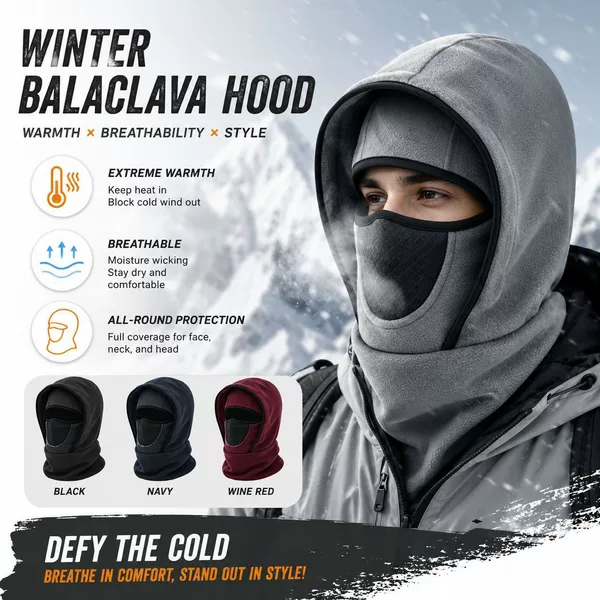 Polar Fleece Winter Hat, Windproof Ski Mask, Hat and Neck Warmer Integrated Outdoor Sports Warm Pullover Hat