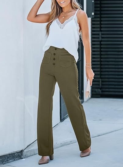 Women's High-Waisted Straight Leg Pants With Multiple Pockets - Stretch Comfort Casual Trousers For Everyday Wear_ecoleips.com