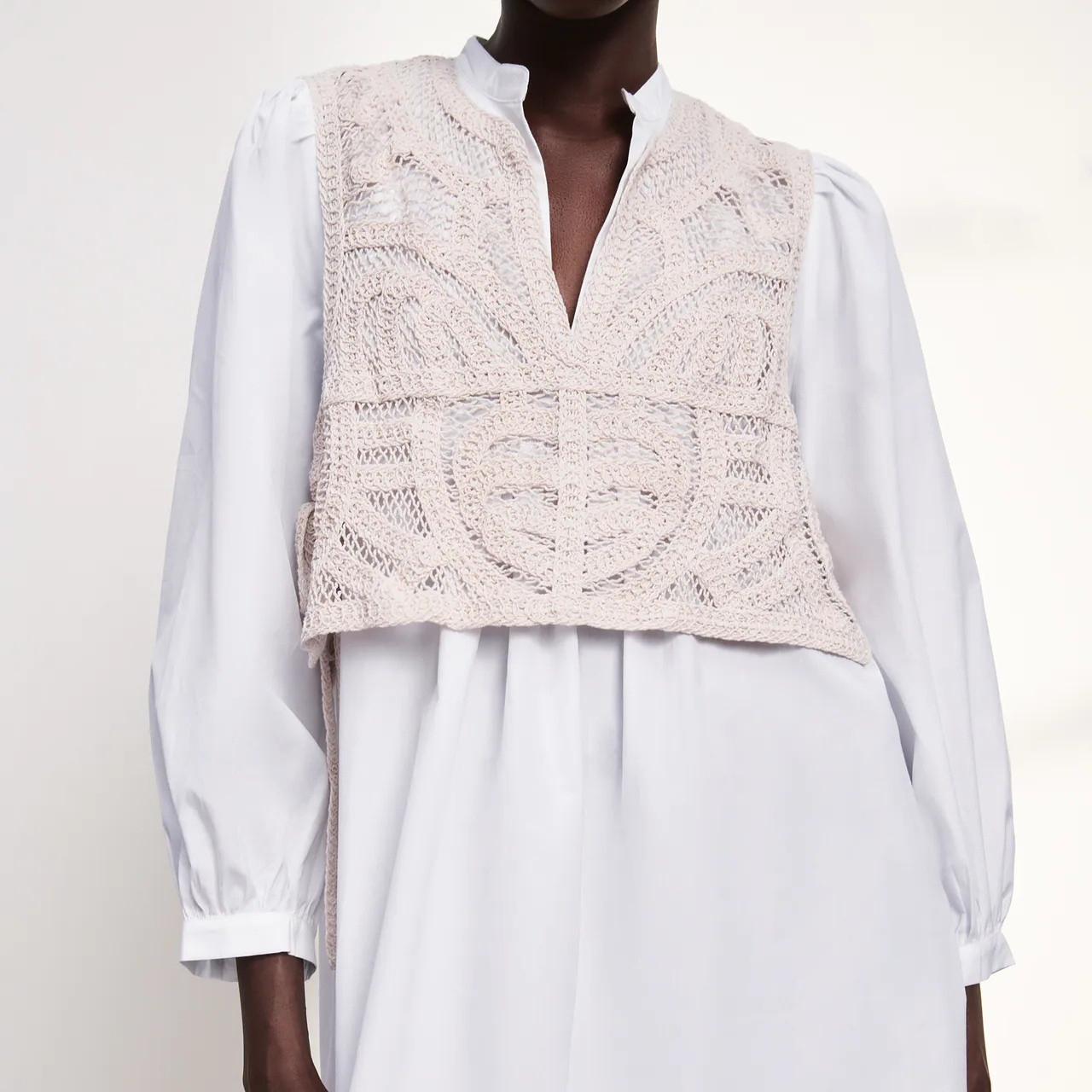 Z家背心系腰V领时尚假两件镂空马甲夹休闲可搭连衣裙+T恤 L321|ms