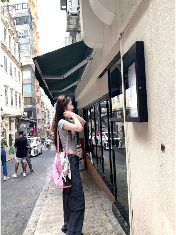 YUYUREAL 甜酷主义 美式高街复古水洗工装裤抽带直筒休闲裤|undefined