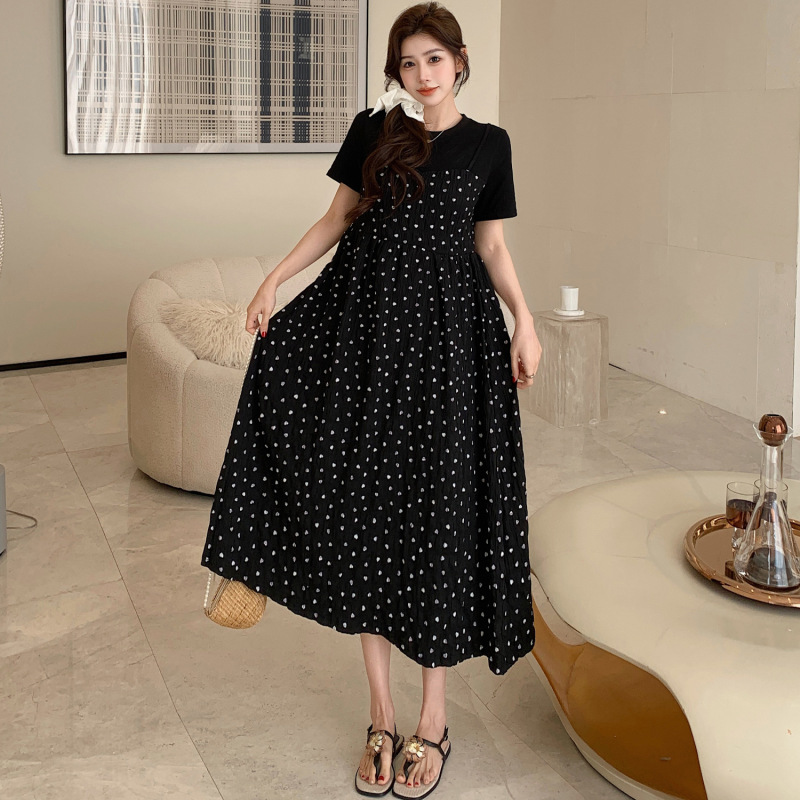 53079#2025 summer new/romantic love wave point fake two-piece dress women's casual loose skirt