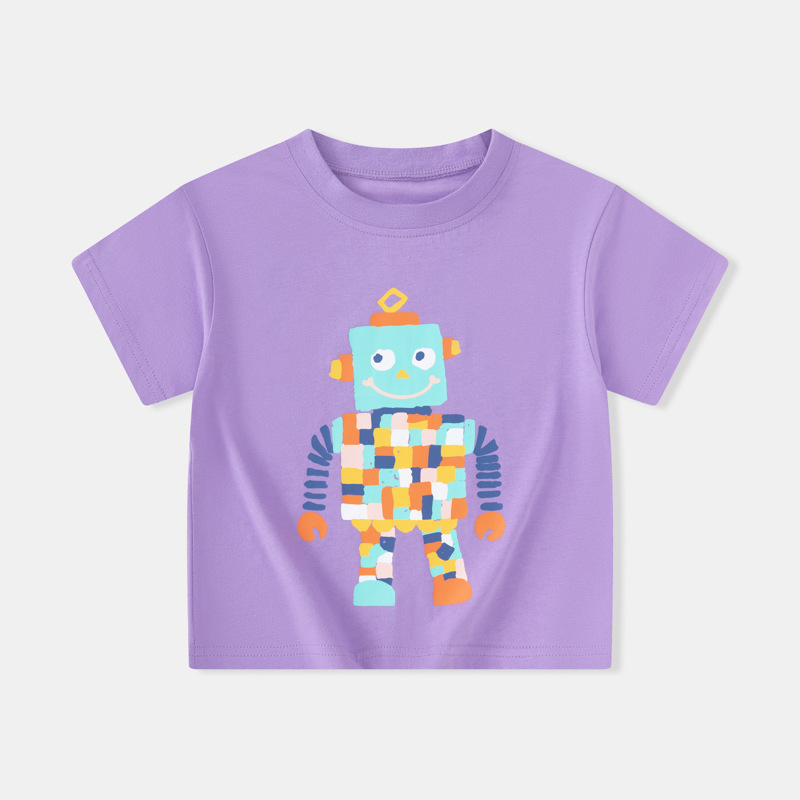 Ropa para niños de verano nuevo robot para niños ropa para bebés fuente de Douyin suéter suelto de cuello redondo cabello de una pieza