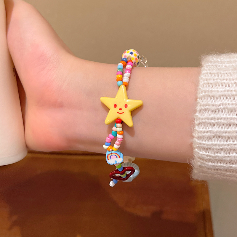 Summer Dopamine Colorful Star Heart Ceramic Bracelet for Women, Light Luxury Niche High-Value Student Party Beaded Jewelry Summer Dopamine Colorful Star Heart Ceramic Bracelet for Women, Light Luxury Niche High-Value Student Party Beaded Jewelry