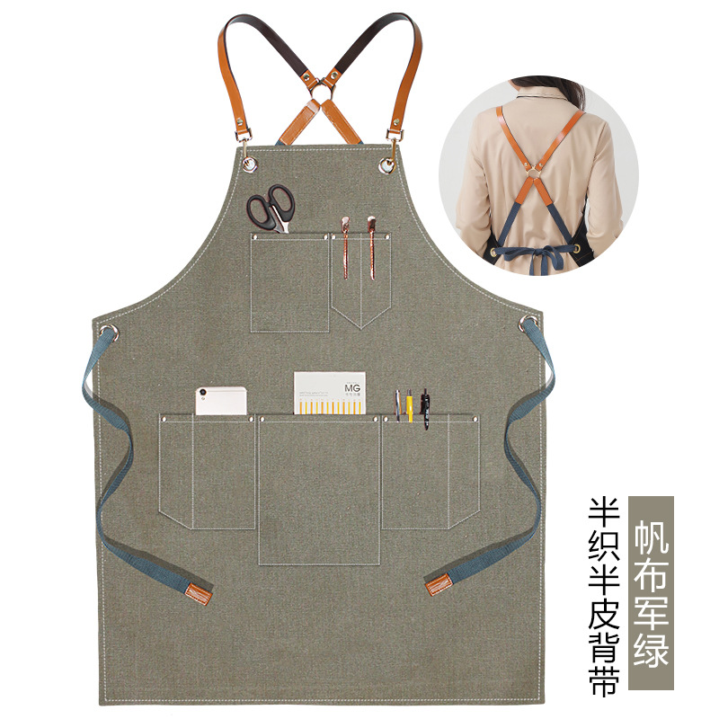 Delantal de lona engrosada transfronteriza logotipo personalizado cafetera especial para hornear leche tienda de té restaurante cocina delantal doméstico