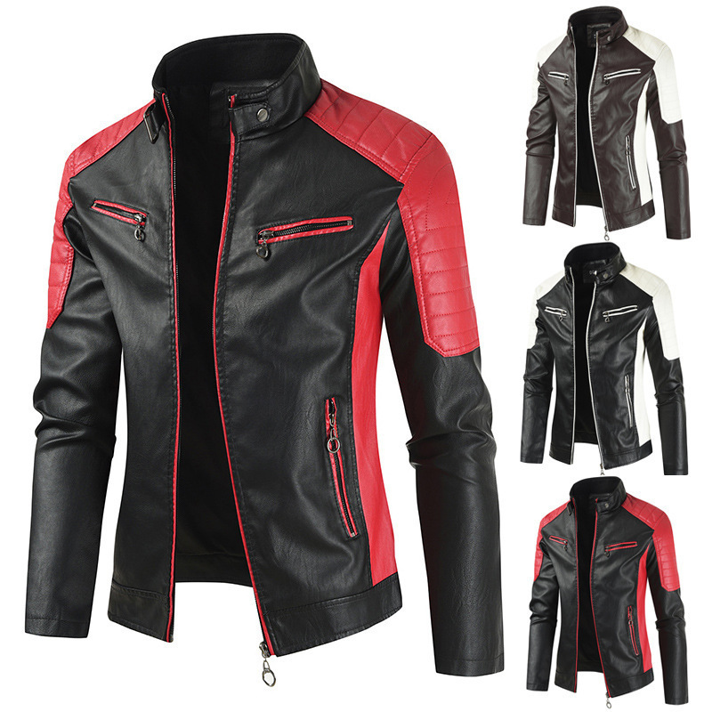 2025 Amazon nuevo hombre locomotora chaqueta de cuero chaqueta con cremallera de lana chaqueta de cuero PU de moda chaqueta de comercio exterior