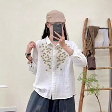 刺绣长袖衬衫2025文艺日系森女系翻领单排扣棉纱百搭宽松上衣女