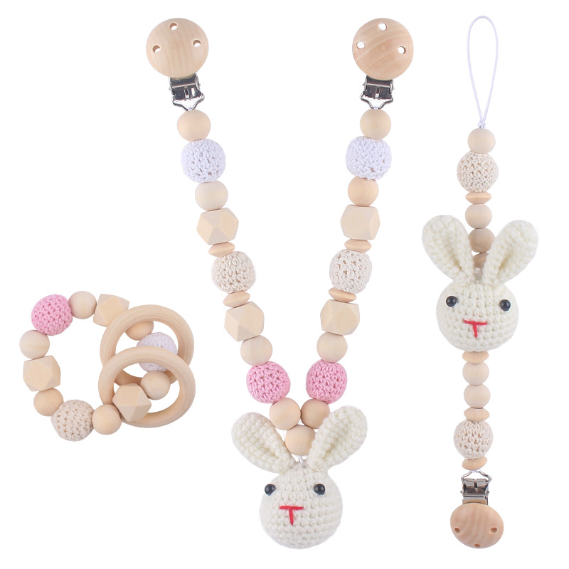 Nuevo bebé suministros de dibujos animados animal jirafa ovejas calmante bebé chupete cadena coche colgando traje de tres piezas