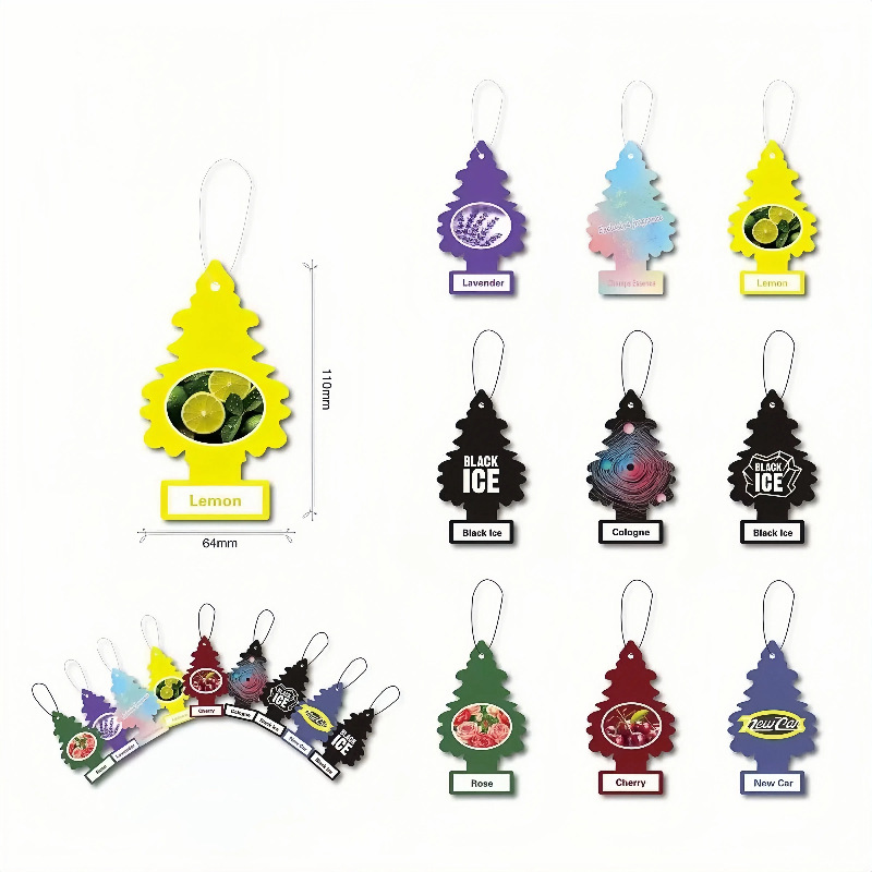 Tabletas aromáticas personalizadas para coche American Little Trees, tabletas de perfume para coche personalizadas, ambientador colgante para coches.