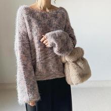 2024春季新款乐天ins热销宽松显瘦日系圆领套头毛衣混色针织衫女