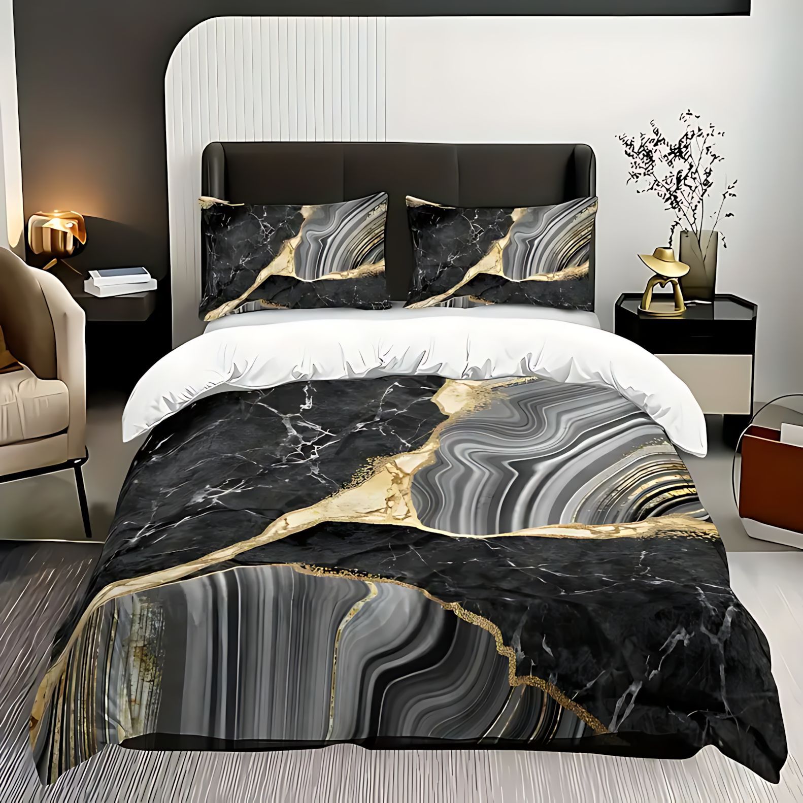 TEMU / JIT transfronterizo clásico de moda texturas de mármol de alta definición impresión digital abrasión colcha de colcha de almohada set