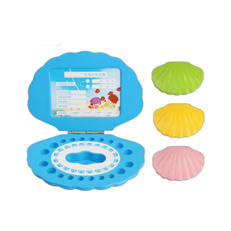 Caja de almacenamiento de dientes de leche de concha Caja conmemorativa de preservación de dientes de leche de bebé de bebé de niña Caja de colección de dientes de bebé de niño