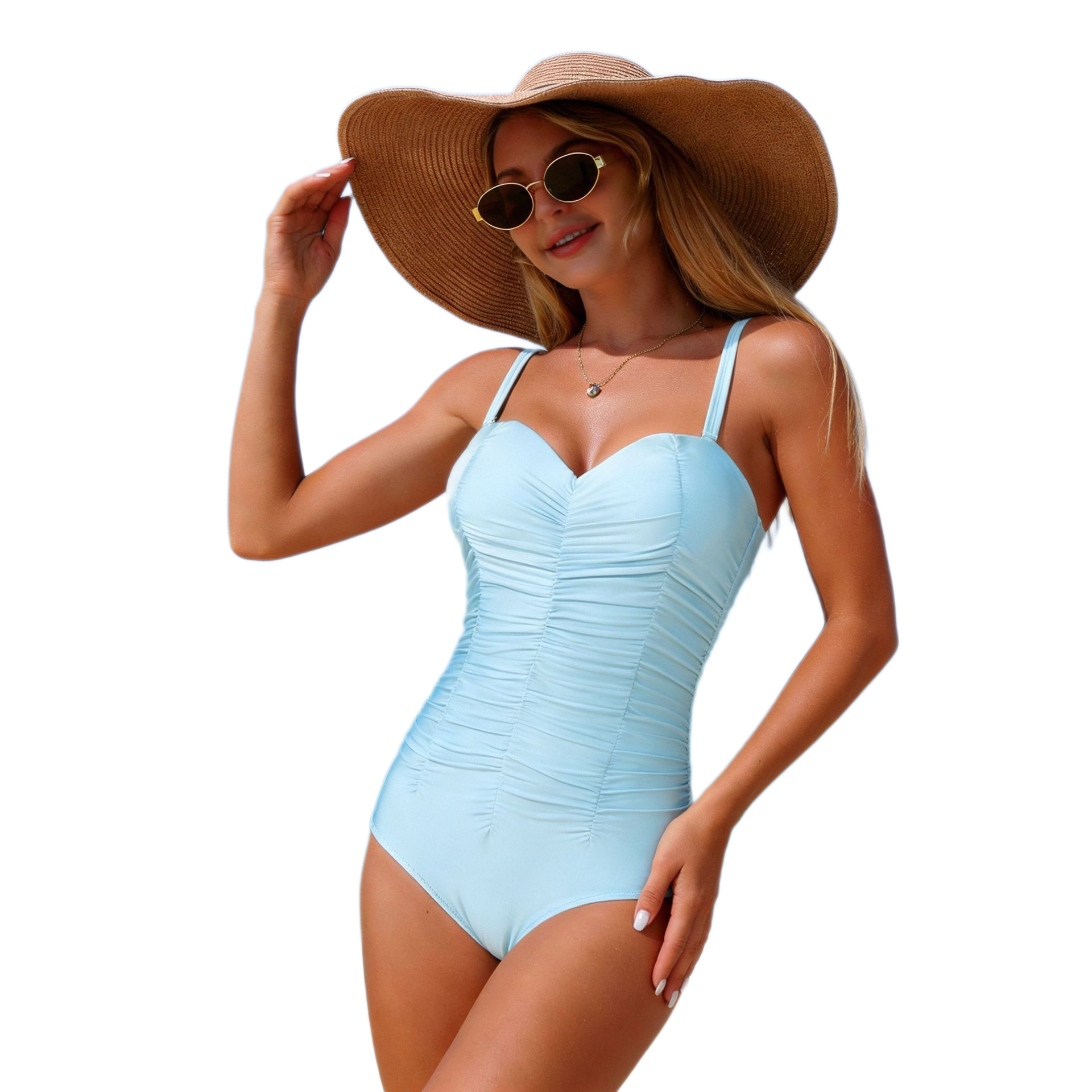 Women's Solid Color One Piece Swimsuit E-Commerce Tummy Covering Bikini For Europe And America Foreign Trade_voghion.com