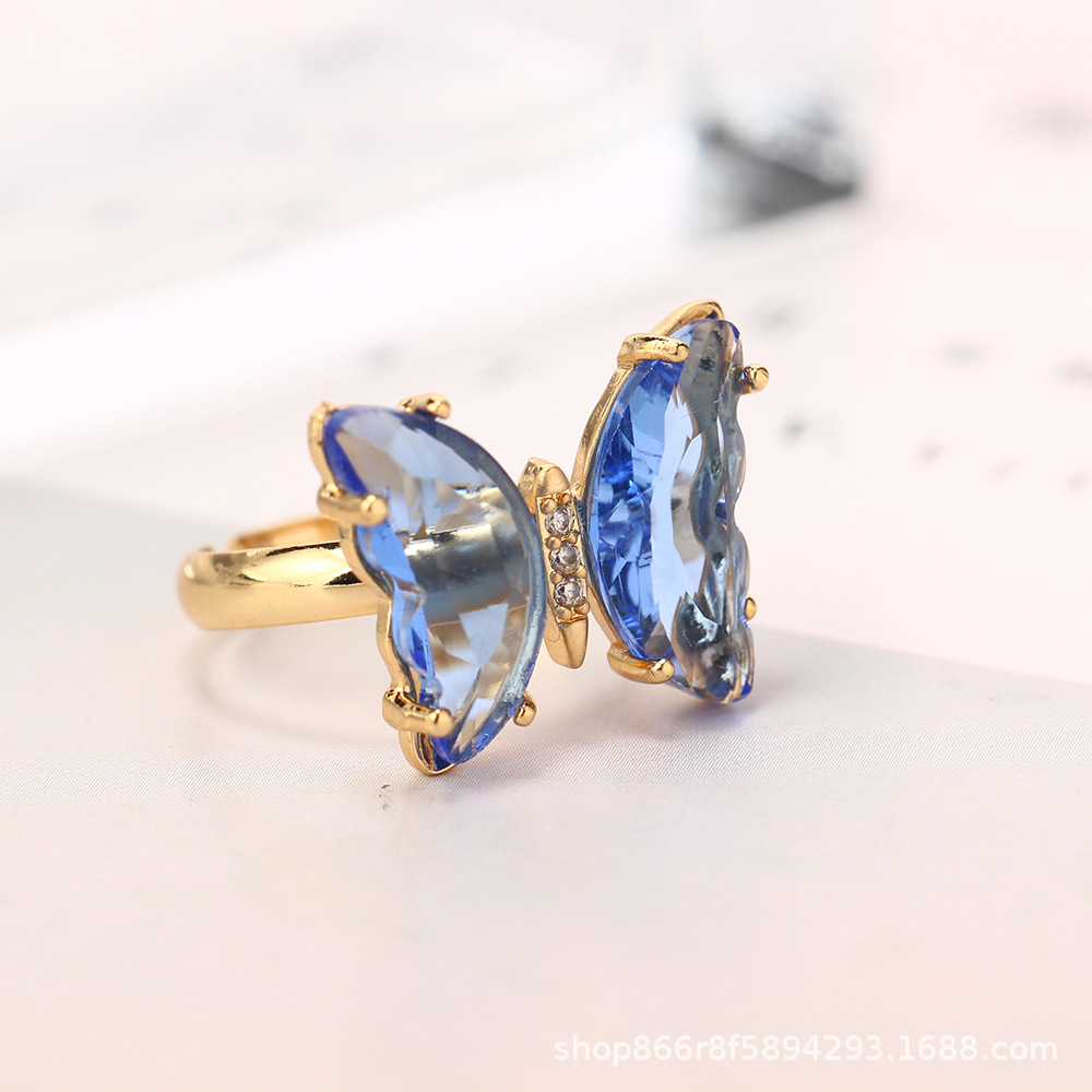 Venta caliente transfronteriza 18K oro real electrochapado circón mariposa anillo ajustable abierto personalidad femenina INS Mori pulsera