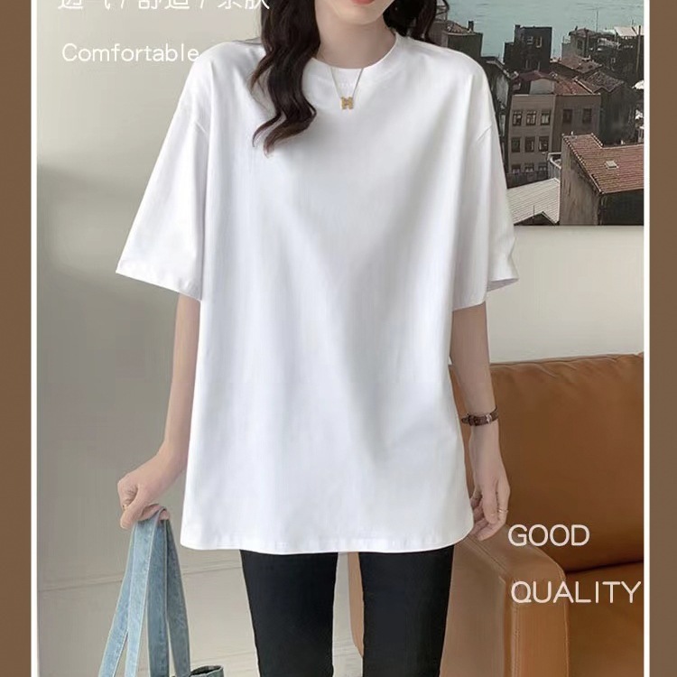 White Short-Sleeved Shirt for Women, Street Style, Loose Casual Inner Wear, Pure White Outer Wear Top, Mid-Length Orange Color