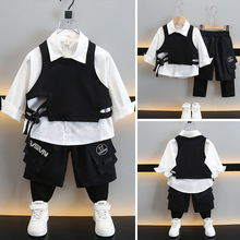 男童衬衫马甲三件套2025春秋新款中小童帅气宝宝衣服网红时髦春装