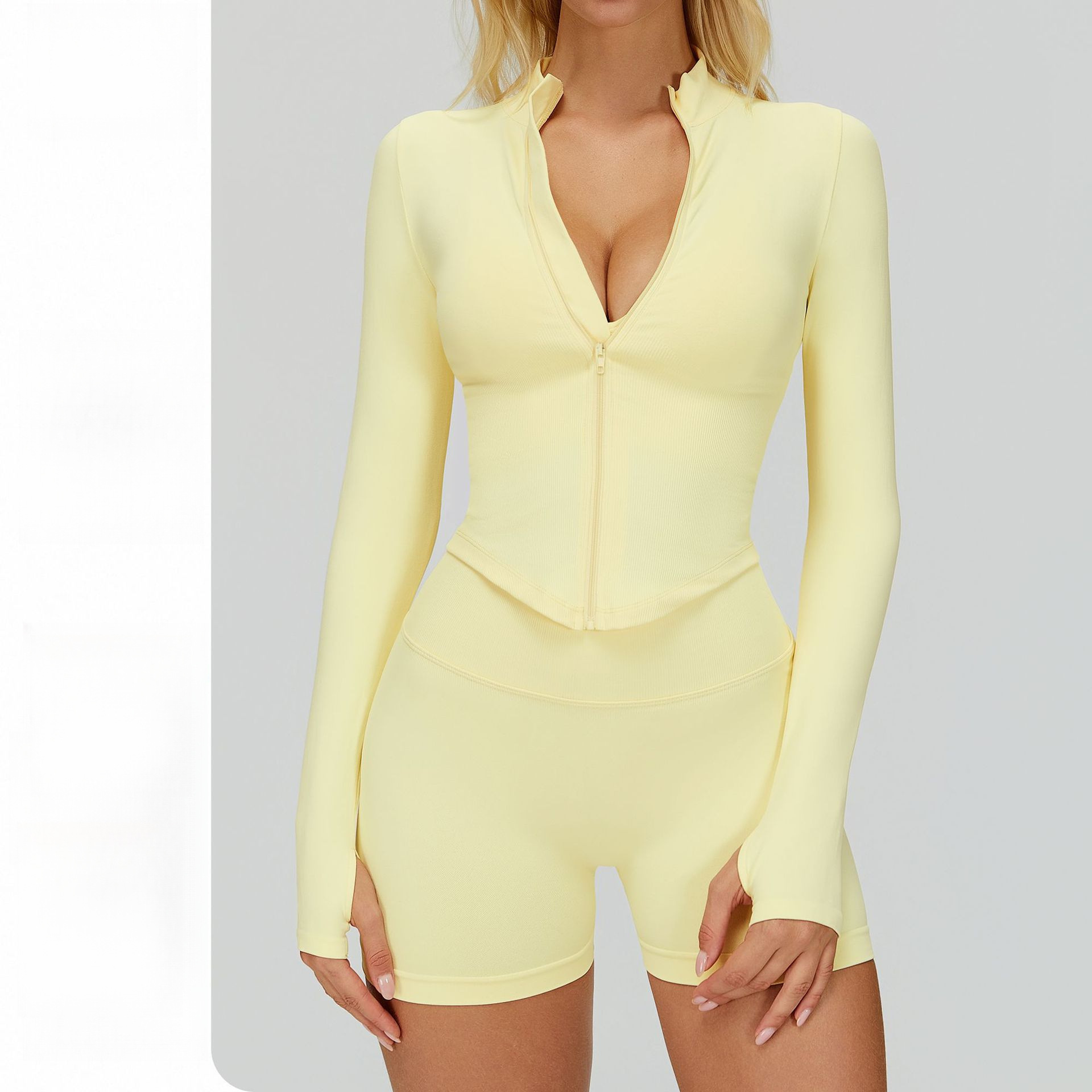European and American Style Stand-Up Collar Zipper Long-Sleeve Yoga Jacket for Women, Tight-Fitting Quick-Dry Yoga Wear, Outdoor Fitness Sports Top 7725