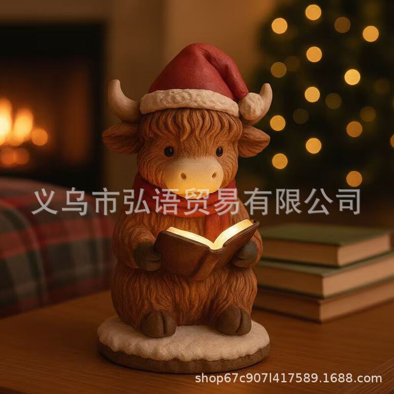 跨境创意圣诞节装饰小牛小夜灯可爱卡通动物雕像家居桌面摆件|undefined