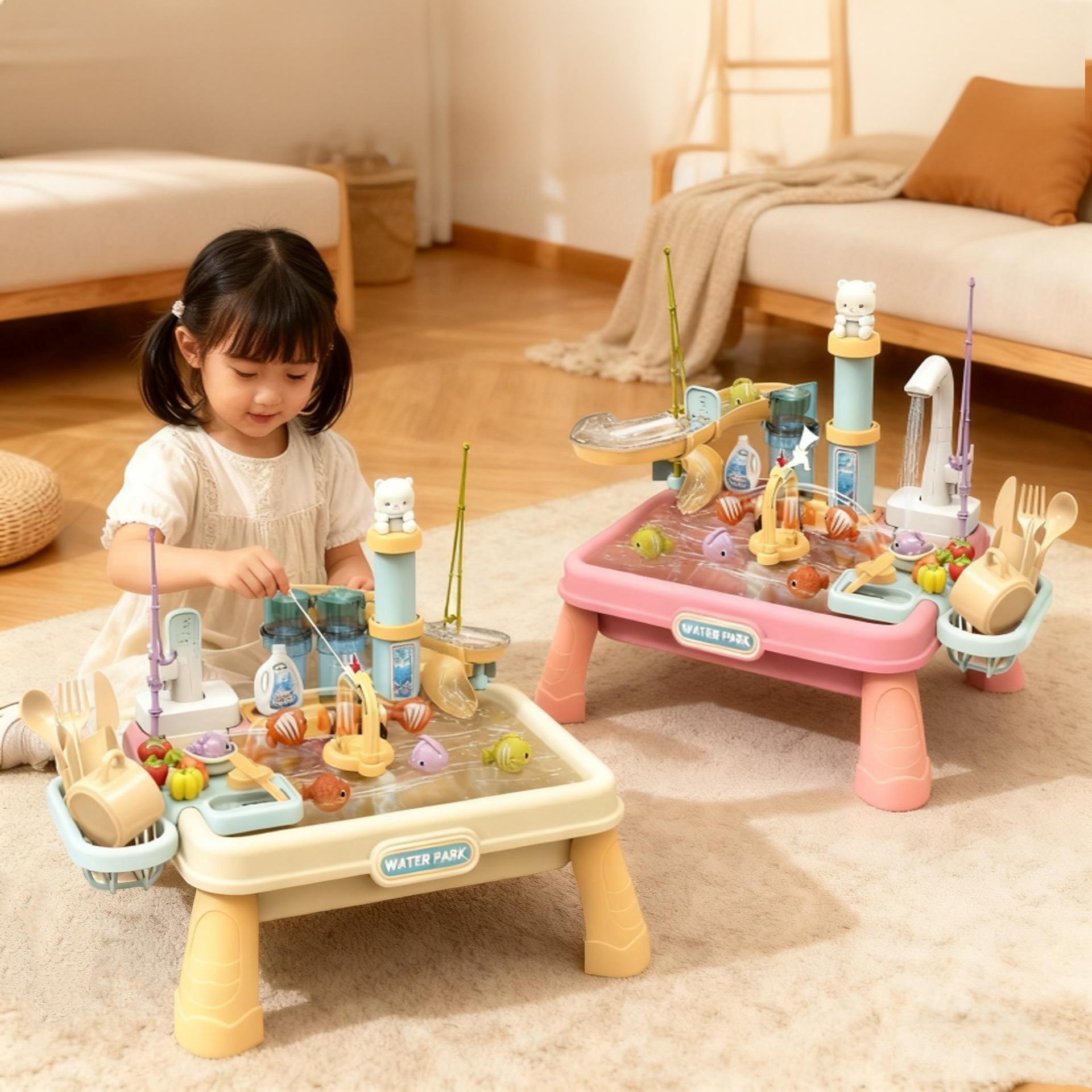 Comercio exterior infantil circulación eléctrica lavavajillas cocina lavabo conjunto de juguetes de mesa de pesca de agua