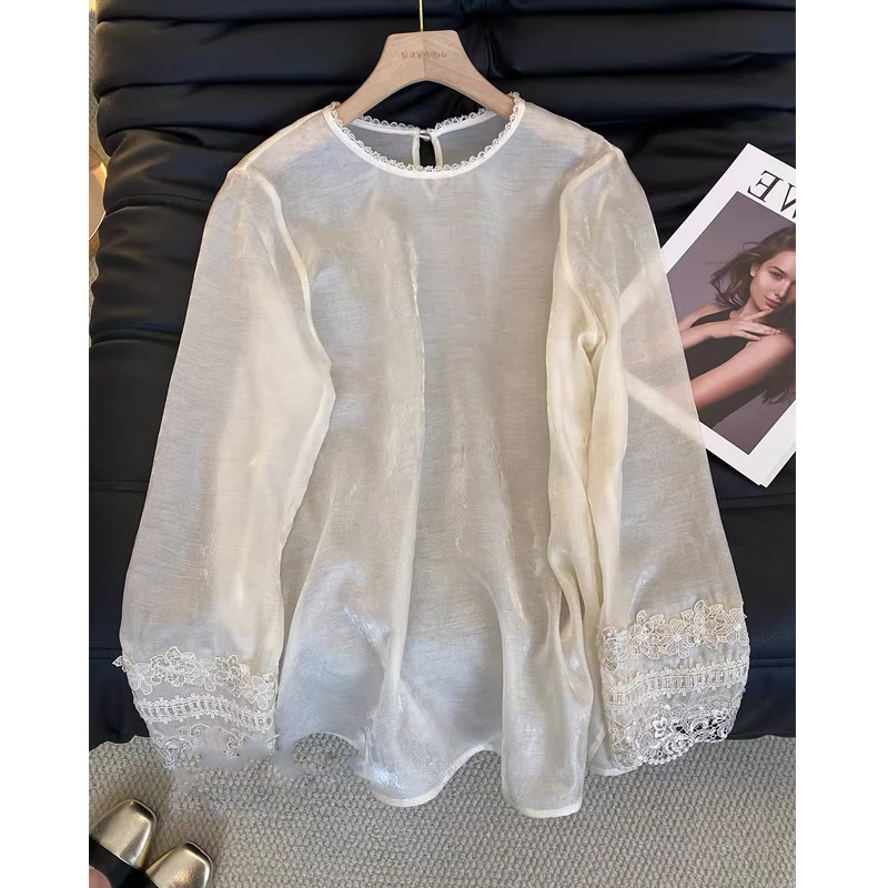 National Style New Chinese-Style Embroidered Shirt for Women 2025 Early Autumn New Heavy-Duty Beaded Sequin Lace Blouse Base Top