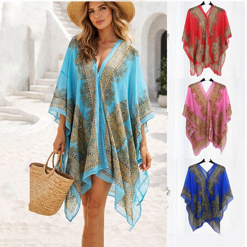 European and American New Style Beach Towel, Summer Versatile Scarf, Sun Protection Cover-Up, Sun Protection Clothing, Silk Scarf, Shawl, Women's Chiffon Scarf