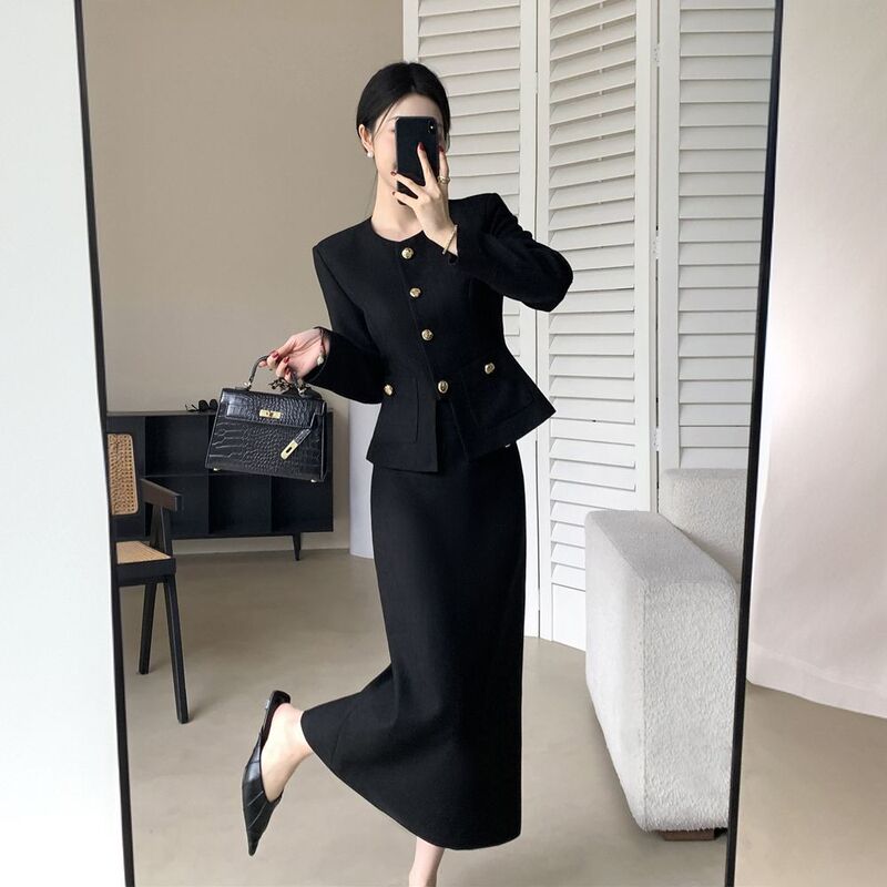 H4K法式小香风气质时尚套装女2025秋季新款圆领长袖外套半身裙两|undefined