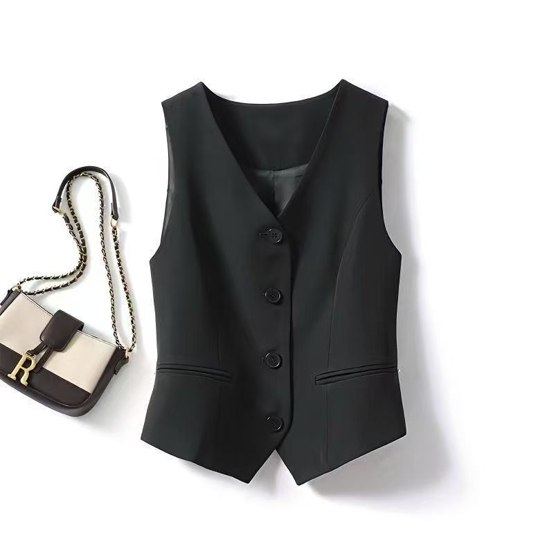Traje chaleco de mujer 2025 primavera y otoño nuevo delgado plegado para usar hombro de mujer gris corto clip de caballo image 5